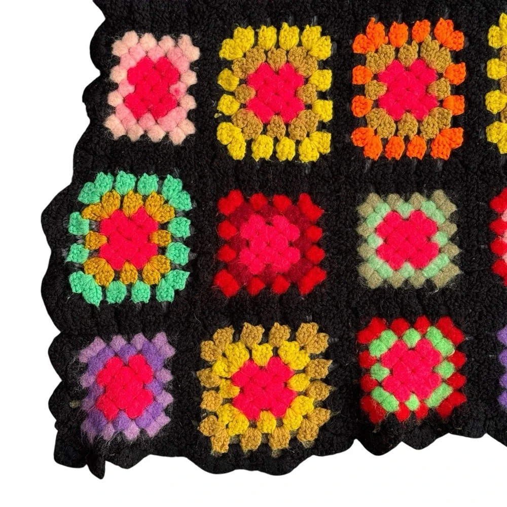 Handmade Crochet Granny Square Throw Afghan 35.5‎ X 77 inch Multi-Color Blanket